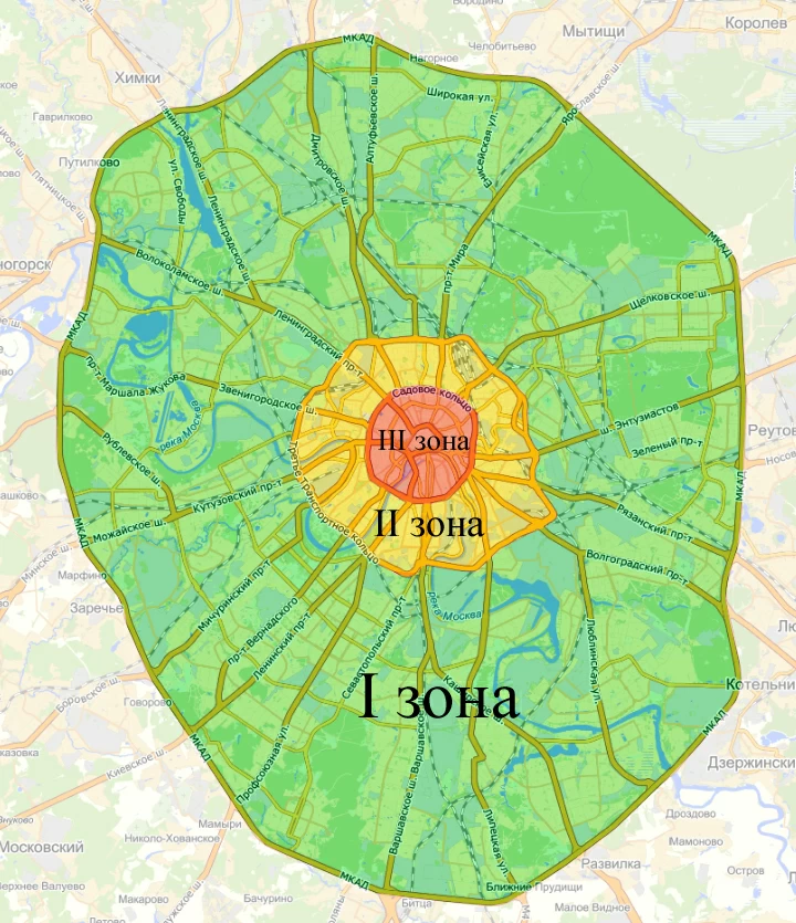 Зоны доставки по Москве
